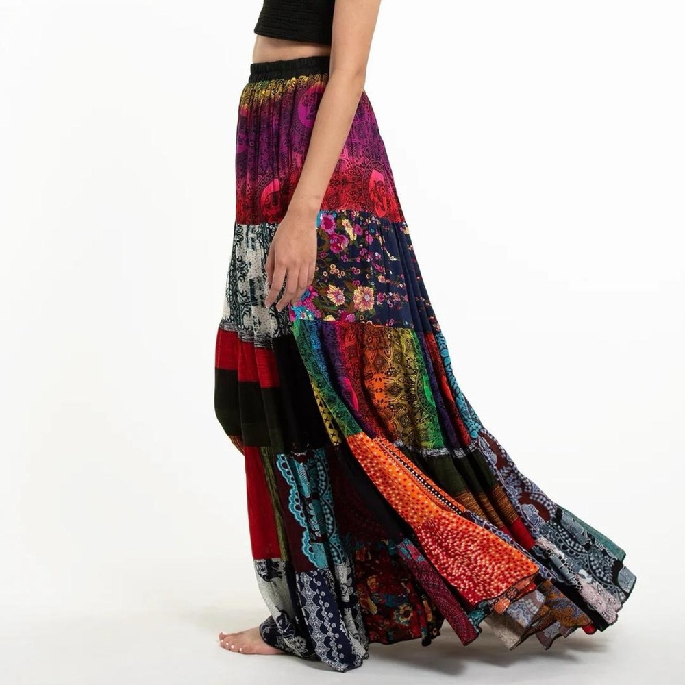 Patchwork Long Skirt in Multi Prints